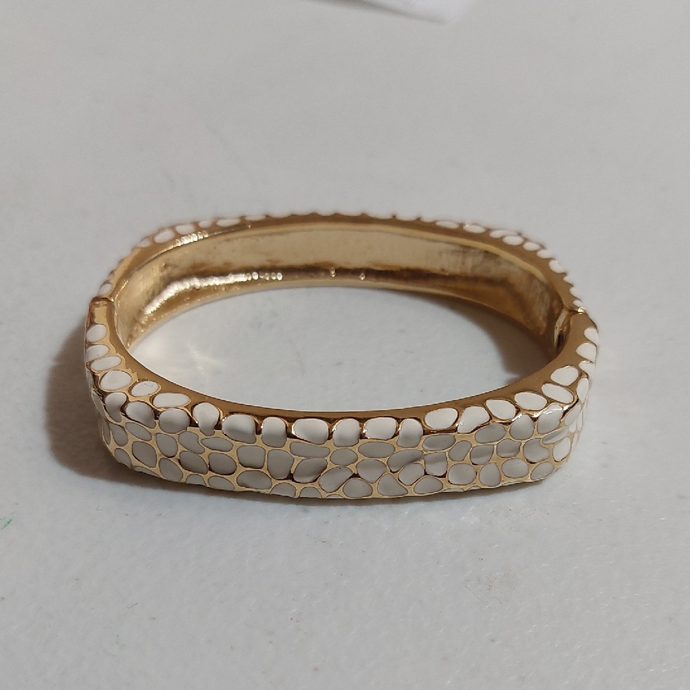 Gold with White Enamel Bangle Fashion Bridal Wedding Bracelet